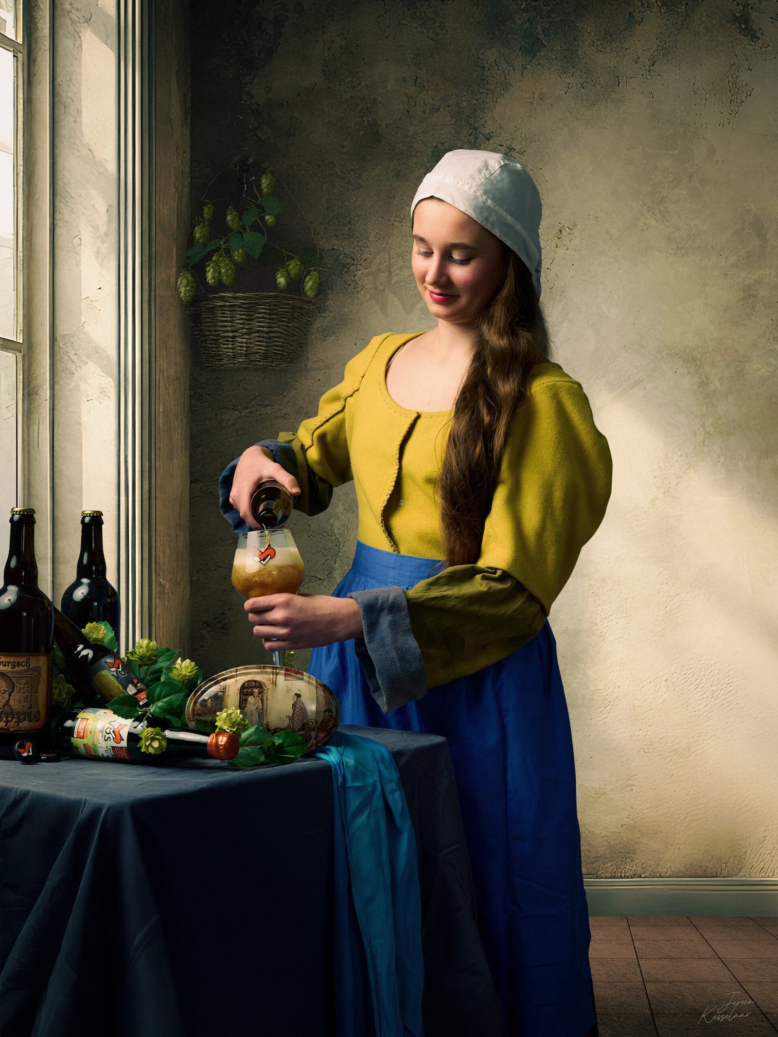 Een schilderachtig portret met bier schenken als eigentijdse verwijzing naar een oud meesterwerk.